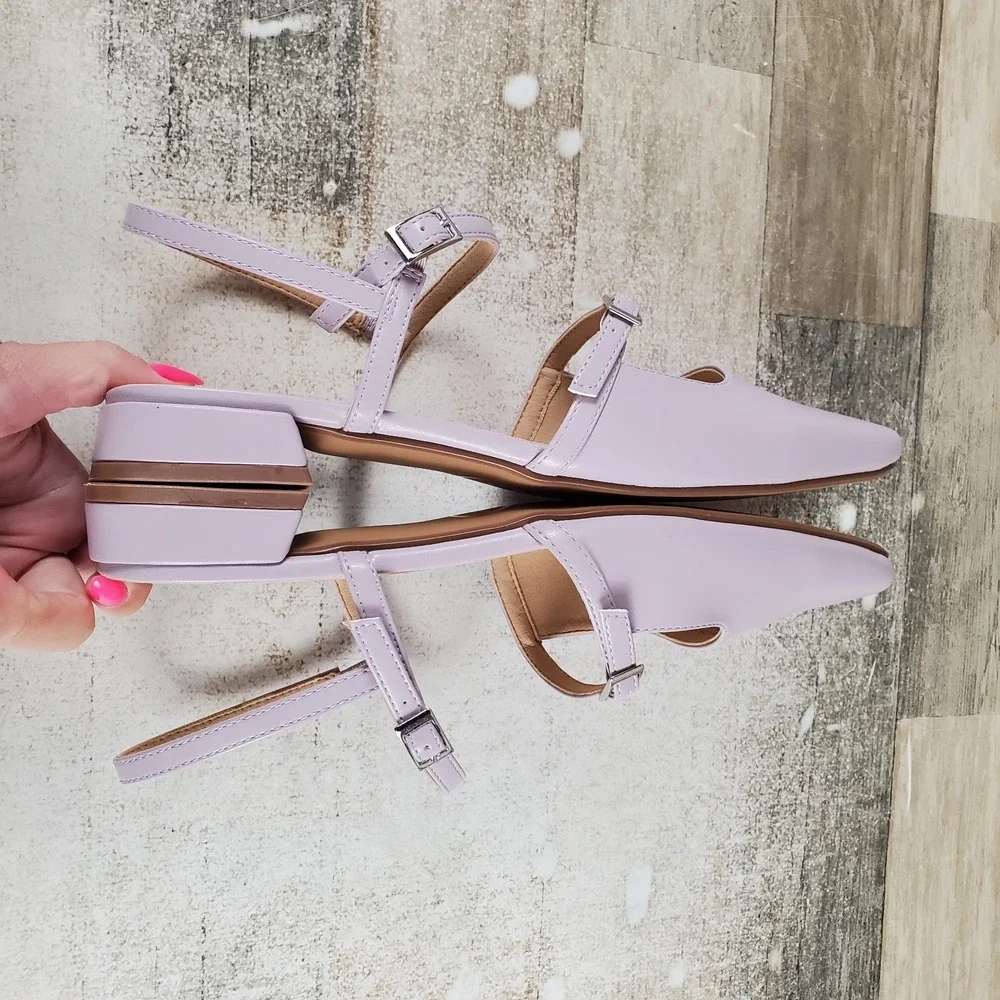 Journee Gretchenn Flats Womens Sz 11 Lavender Square Toe Double-Buckle‎ Straps